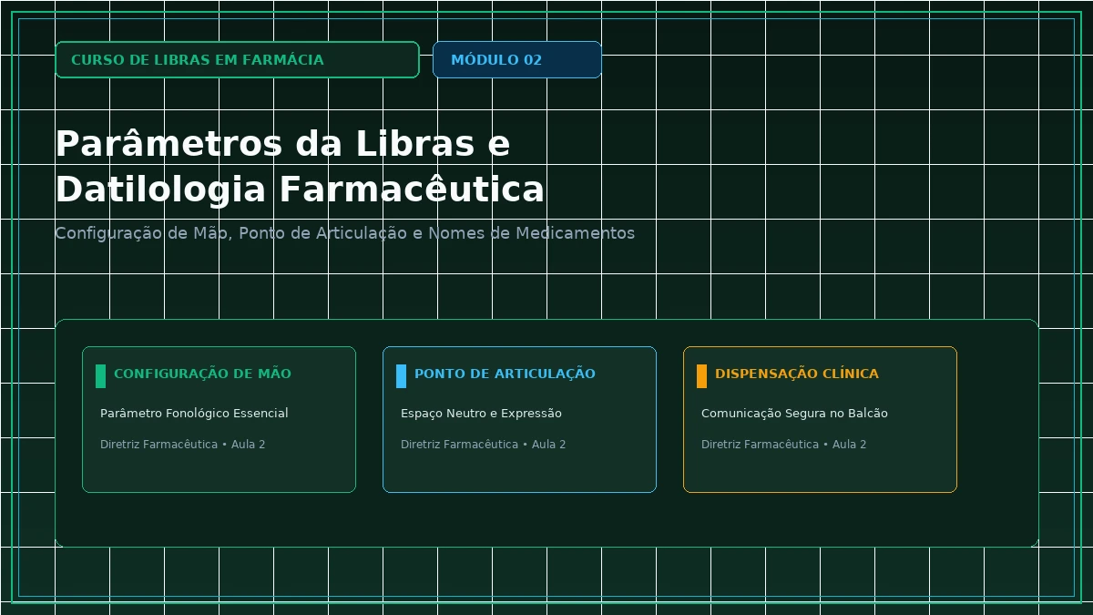 Capa: Curso de Libras em Farmácia — Aula 022: Alfabeto Manual e Datilologia: Regras de Fluência e Legibilidade para Nomes de Fármacos